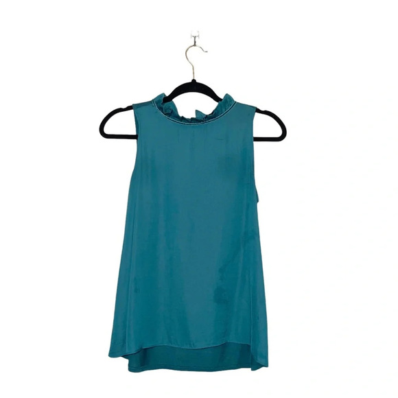 LOFT Petites Teal Ruffle High Neck Tie Back Contrast Tank Top Xsmall Women’s - Picture 1 of 12